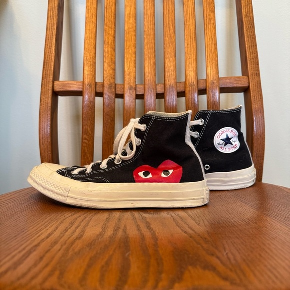 Black Comme des Garcons Play Converse Black Off White Sneakers Men’s 6 Women’s 8 - Picture 5 of 11